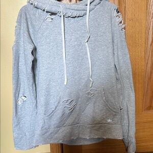 ALO Yoga Gray Distressed Hoodie